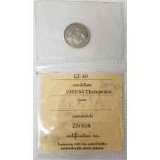 AUSTRALIA 1934/3 . THREEPENCE . OVERDATE . VARIETY / ERROR . ACGS EF40